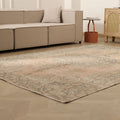 Vintage Isparta Turkish Area Rug 6x9 ft — Beige Floral (No. 60806)