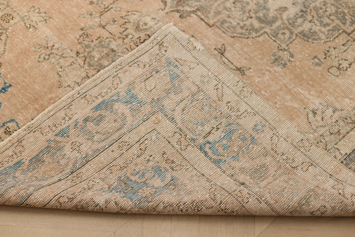 Vintage Isparta Turkish Area Rug 6x9 ft — Beige Floral (No. 60806)