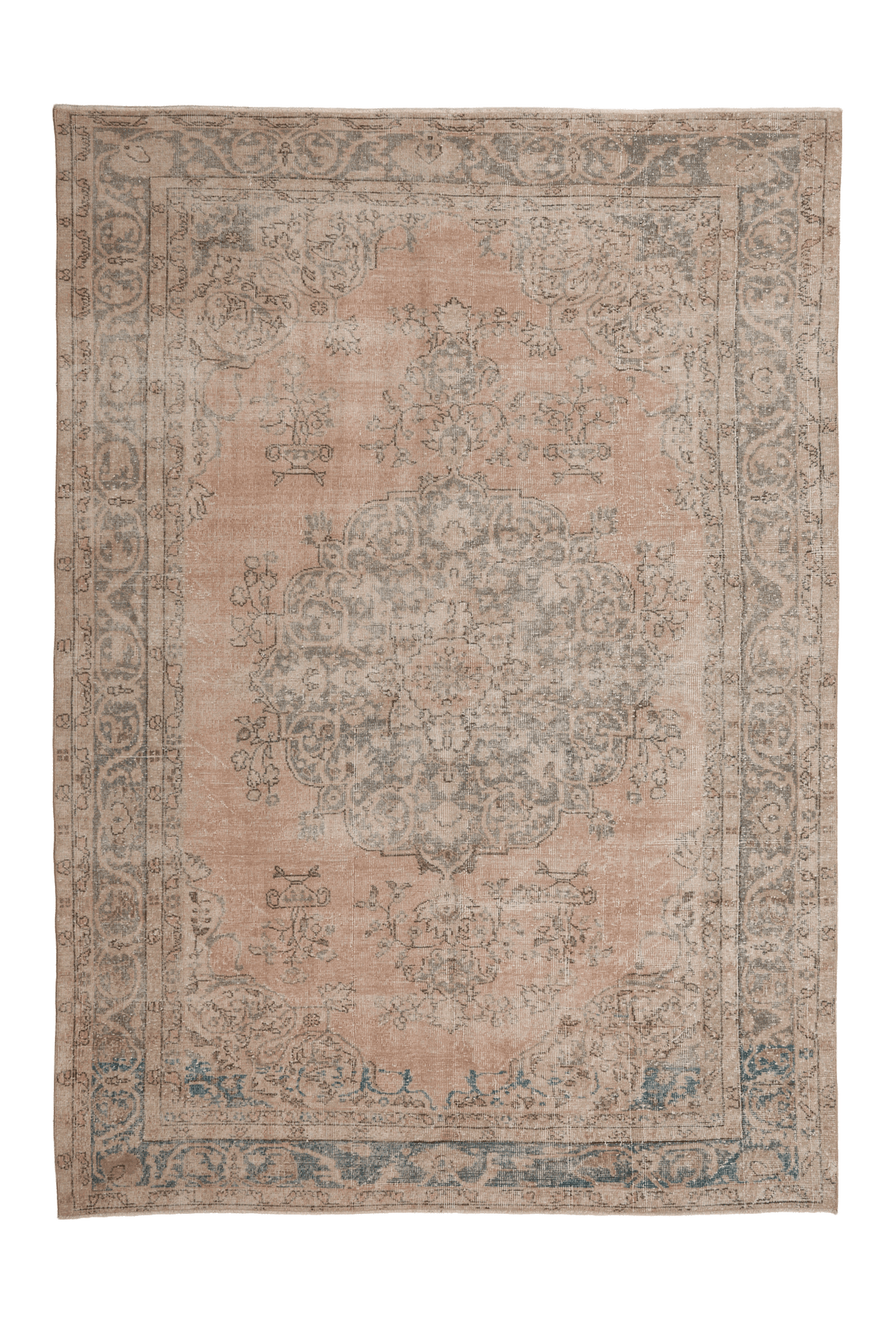 Vintage Isparta Turkish Area Rug 6x9 ft — Beige Floral (No. 60806)