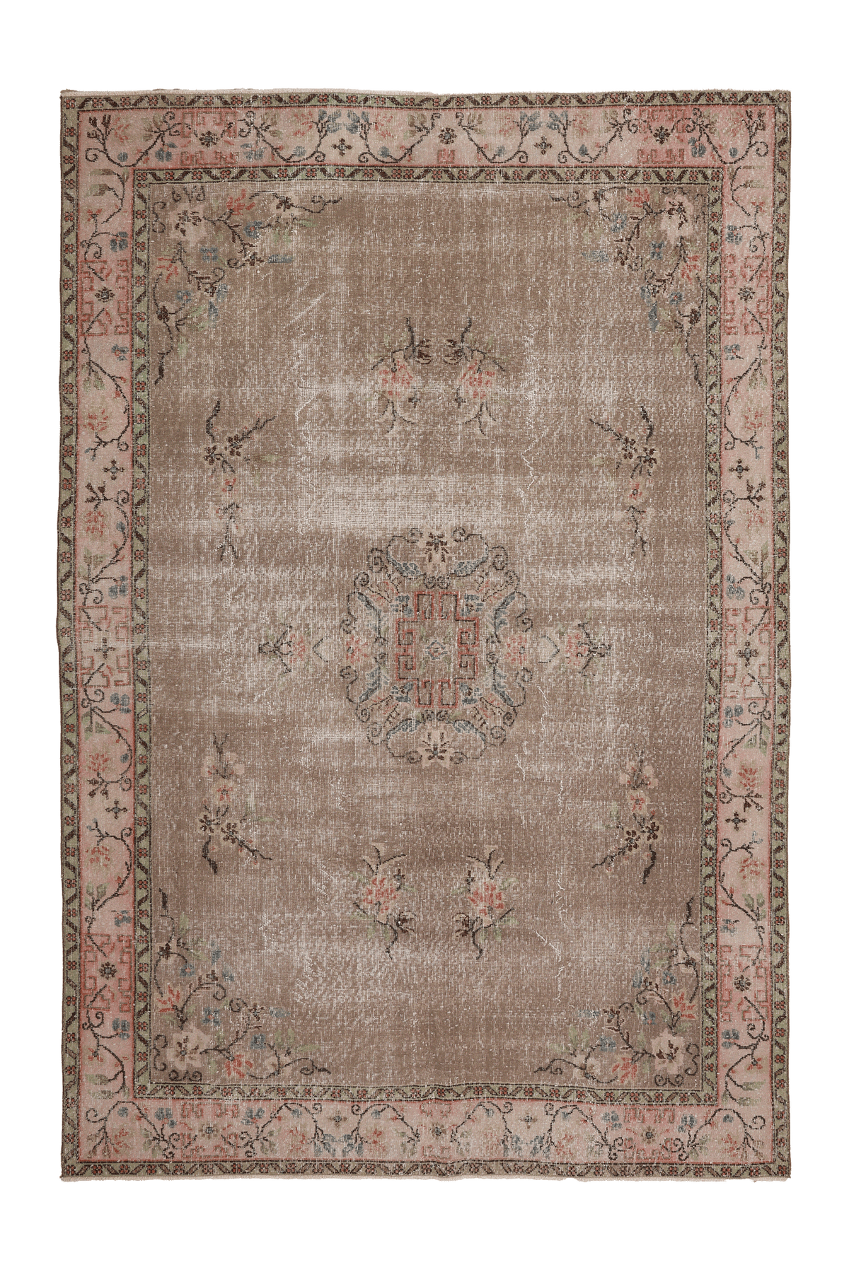 Vintage Isparta Turkish Area Rug 6x9 ft — Brown Floral (No. 60807)