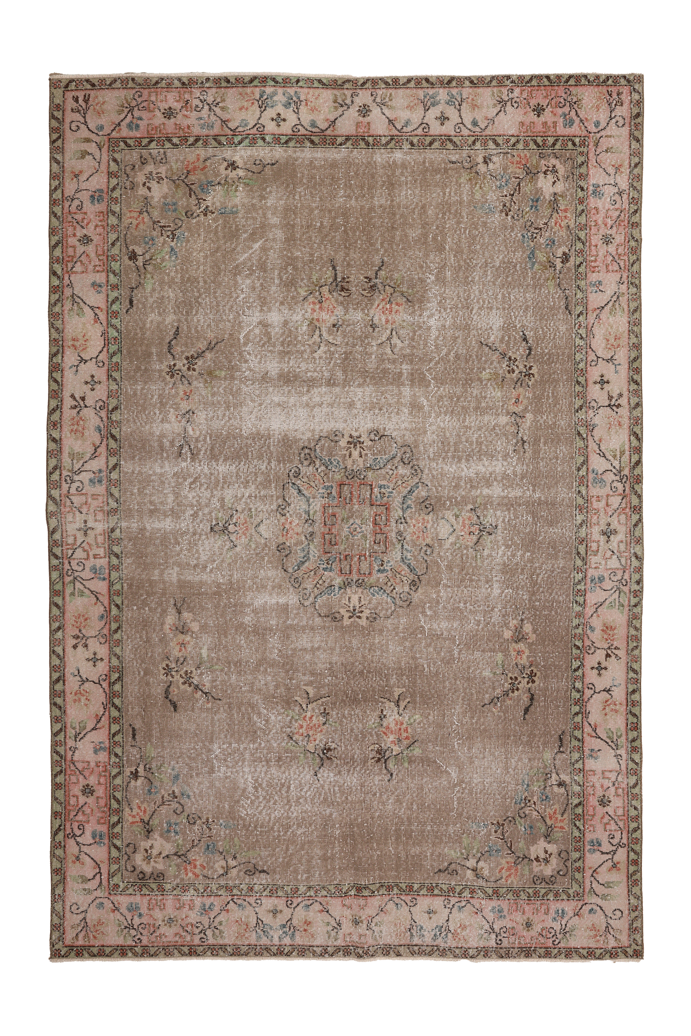 Vintage Isparta Turkish Area Rug 6x9 ft — Brown Floral (No. 60807)