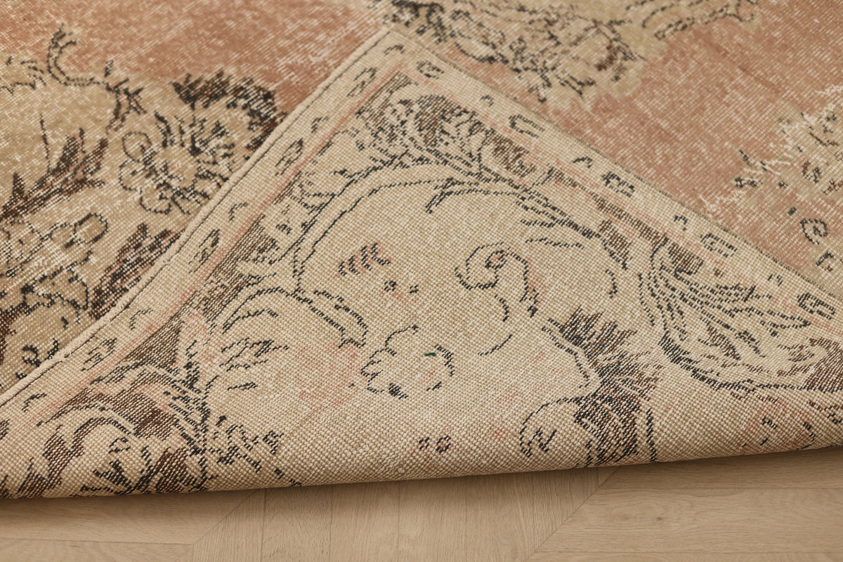 Vintage Isparta Turkish Area Rug 6x9 ft — Brown & Beige Floral (No. 60826)