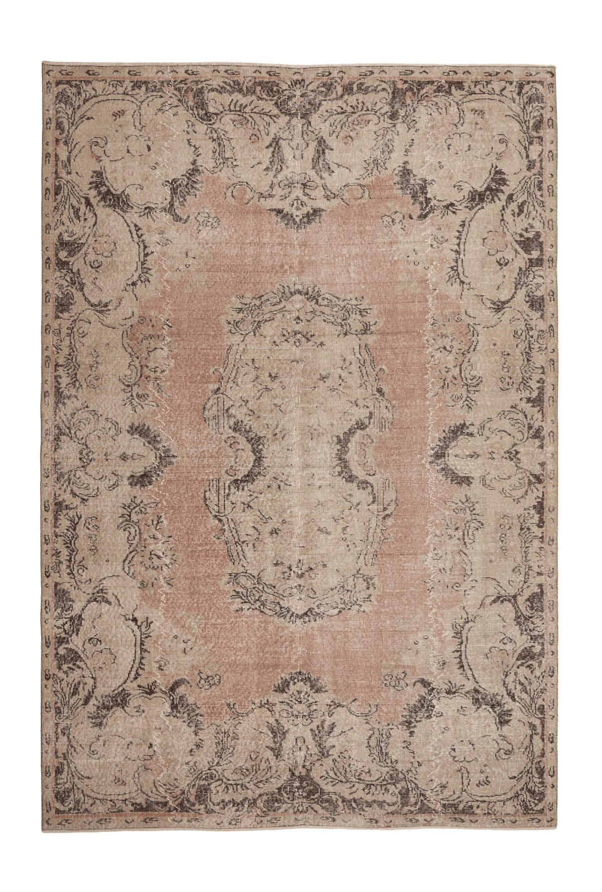 Vintage Isparta Turkish Area Rug 6x9 ft — Brown & Beige Floral (No. 60826)