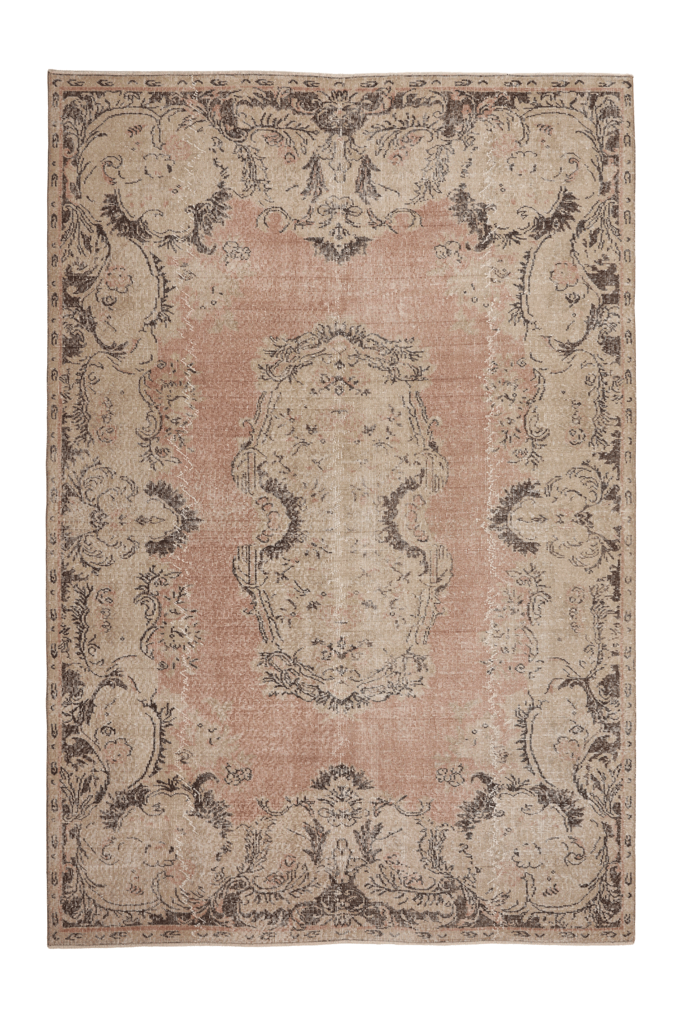 Vintage Isparta Turkish Area Rug 6x9 ft — Brown & Beige Floral (No. 60826)