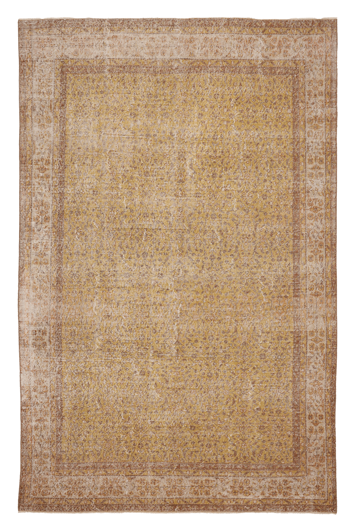 Vintage Isparta Turkish Area Rug 6x10 ft — Yellow & Brown Floral