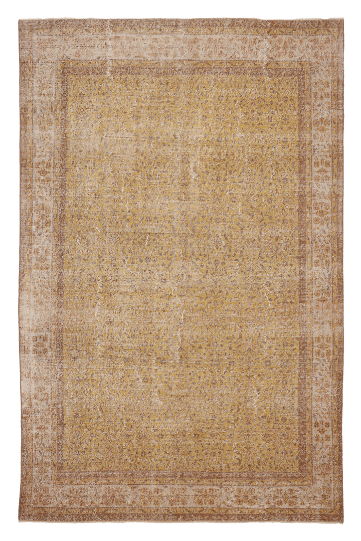 Vintage Isparta Turkish Area Rug 6x10 ft — Yellow & Brown Floral