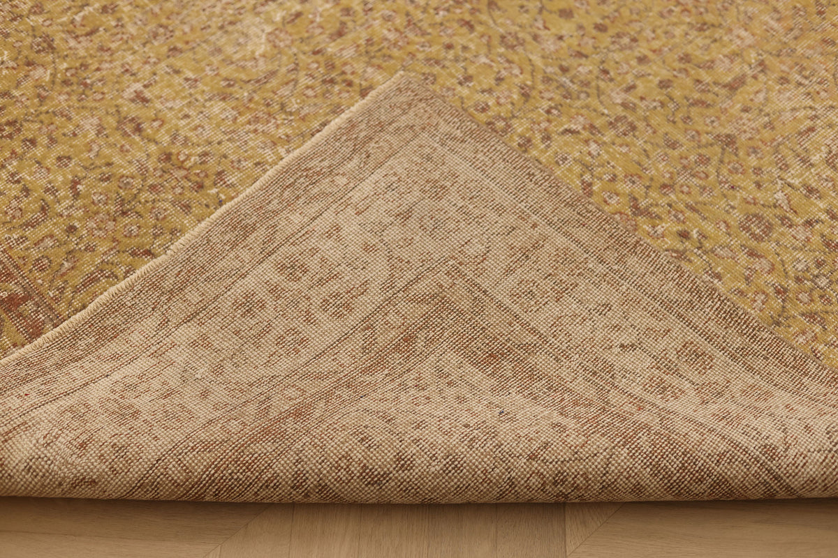 Vintage Isparta Turkish Area Rug 6x10 ft — Yellow & Brown Floral