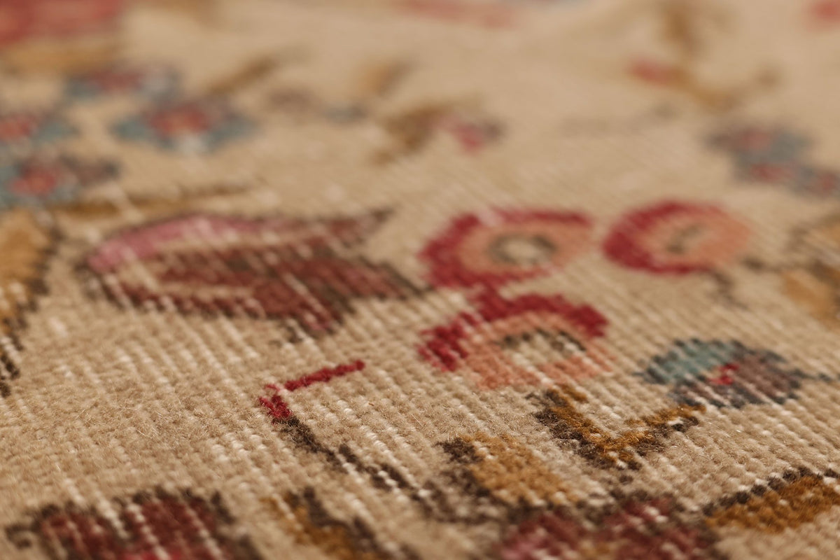 Vintage Isparta Turkish Runner Rug 3x6 ft — Beige & Red Floral
