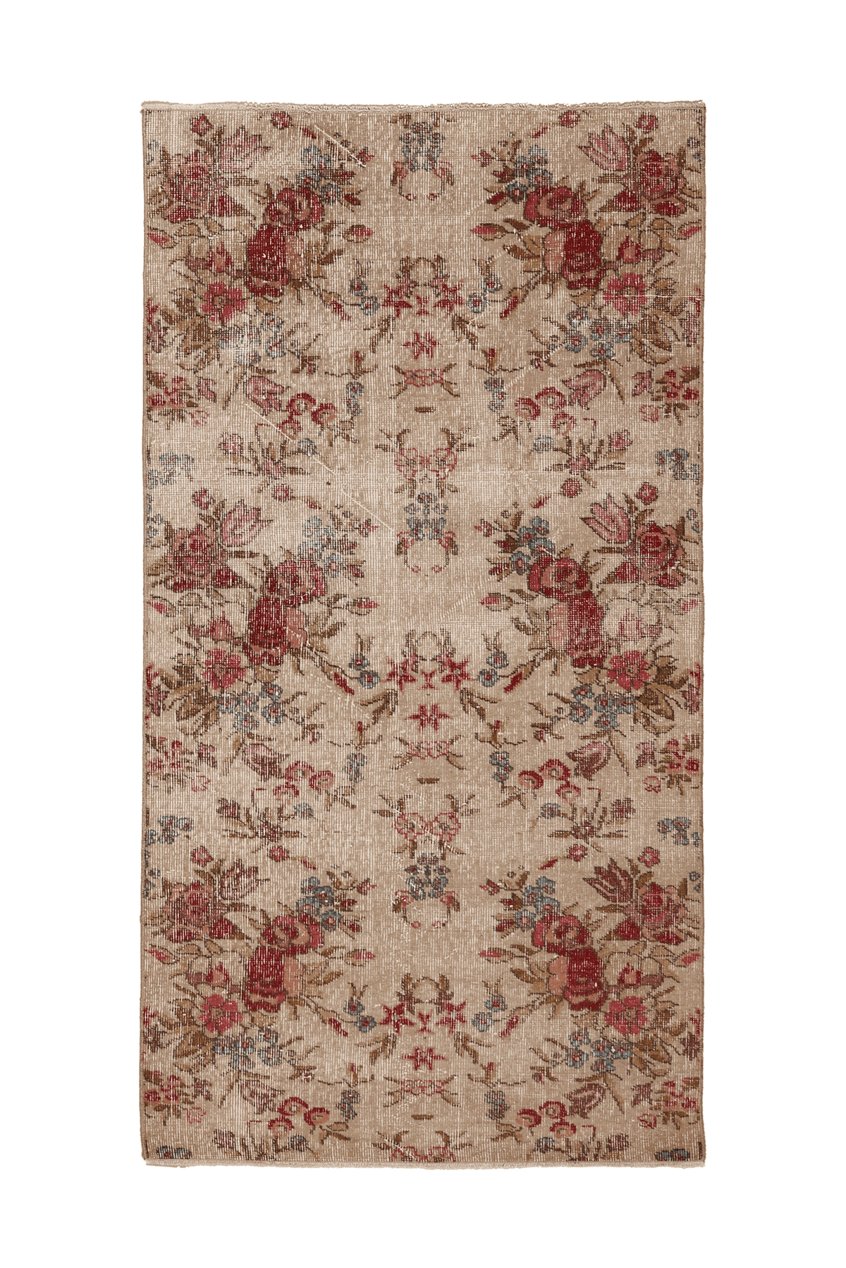 Vintage Isparta Turkish Runner Rug 3x6 ft — Beige & Red Floral