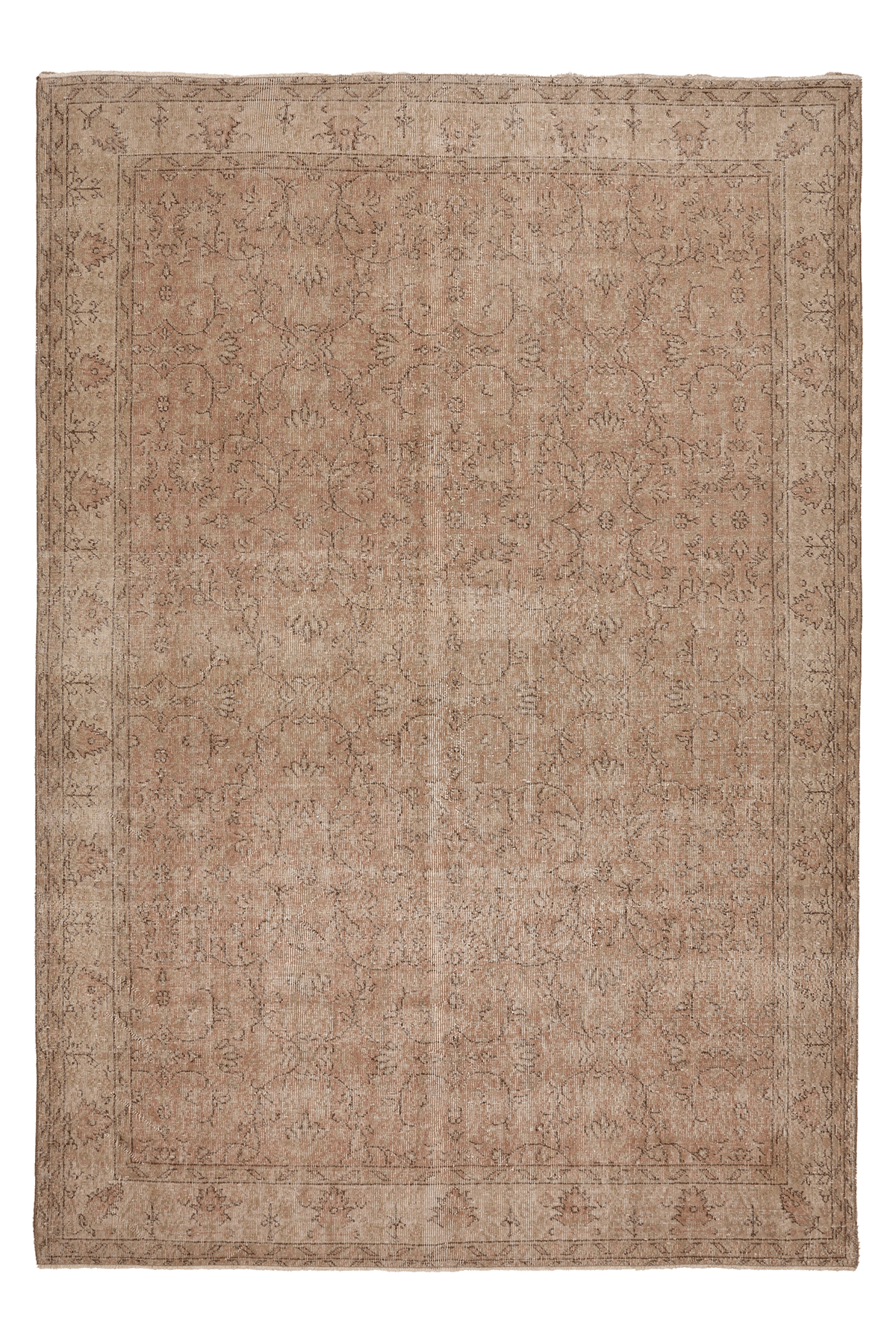 Vintage Isparta Turkish Area Rug 6x10 ft — Beige & Brown Floral (No. 60843)