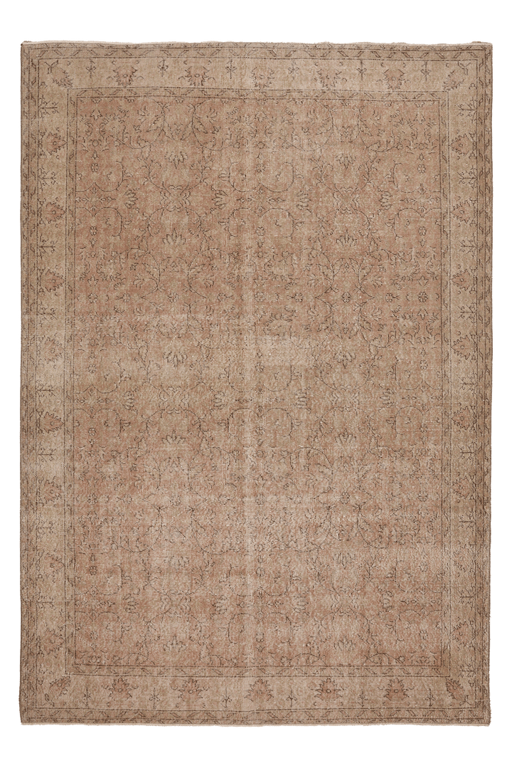 Vintage Isparta Turkish Area Rug 6x10 ft — Beige & Brown Floral (No. 60843)