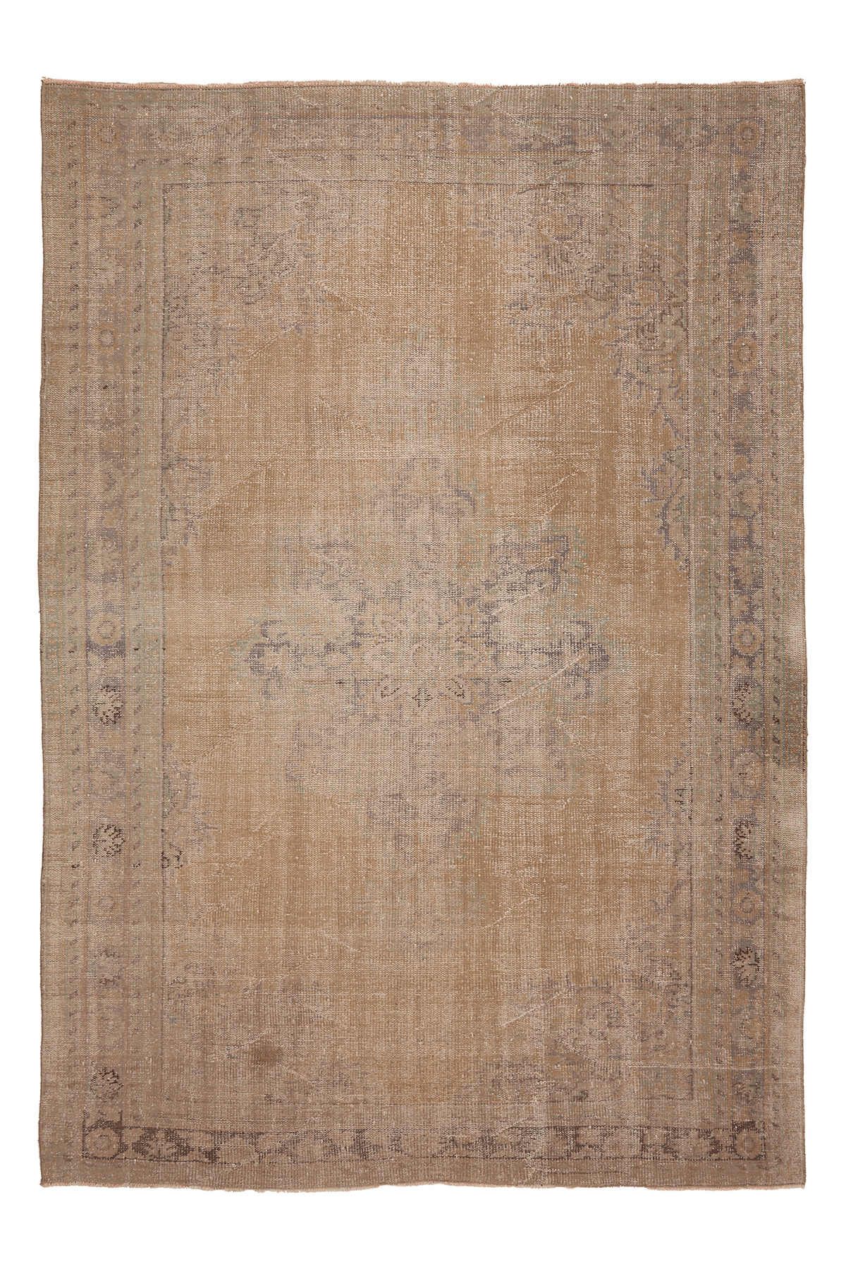 Vintage Manisa Turkish Area Rug 6x9 ft — Beige & Brown Distressed (No. 60845)