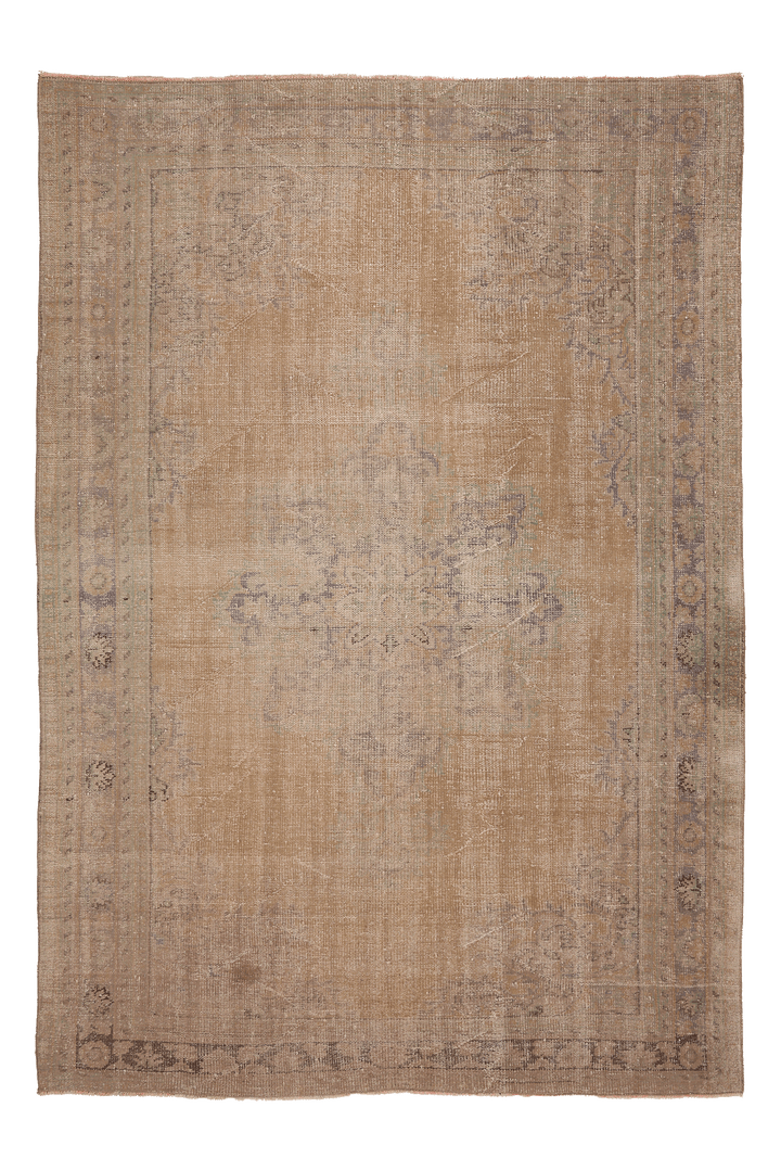 Vintage Manisa Turkish Area Rug 6x9 ft — Beige & Brown Distressed (No. 60845)