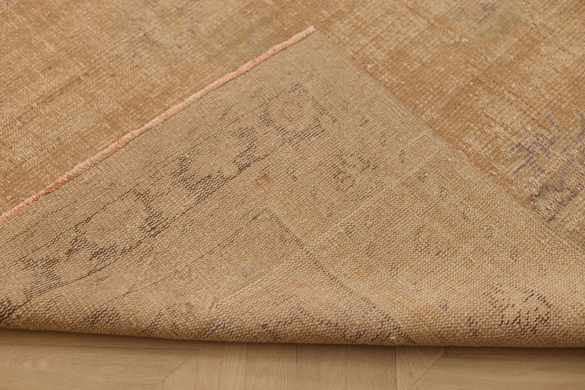 Vintage Manisa Turkish Area Rug 6x9 ft — Beige & Brown Distressed (No. 60845)