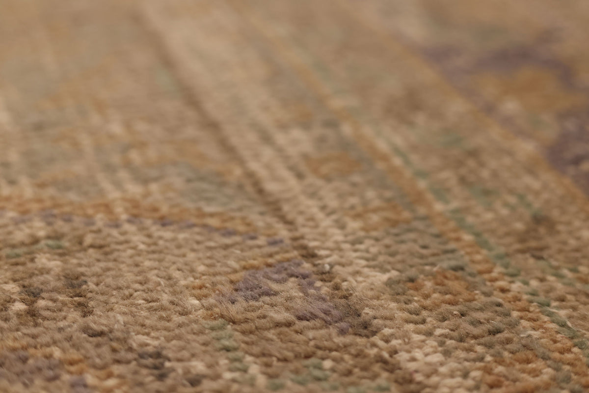 Vintage Manisa Turkish Area Rug 6x9 ft — Beige & Brown Distressed (No. 60845)