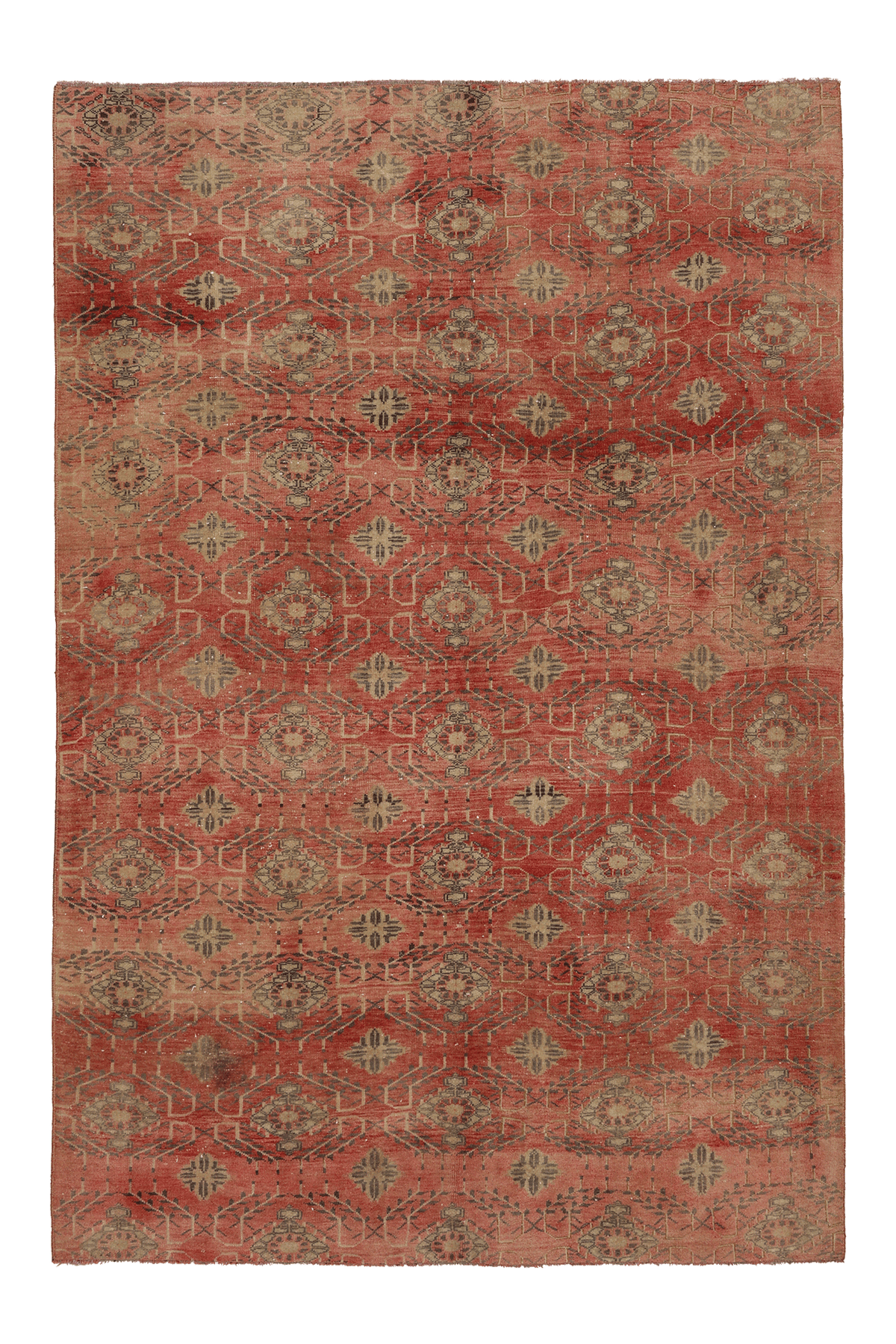 Vintage Malatya Turkish Area Rug 5x8 ft — Red & Beige Geometric
