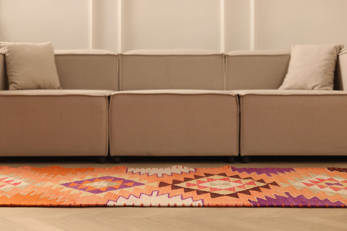Vintage Southeastern Persian Style Runner Rug 3x12 ft — Orange & Brown Geometric