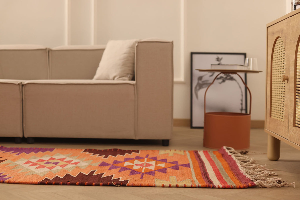Vintage Southeastern Persian Style Runner Rug 3x12 ft — Orange & Brown Geometric