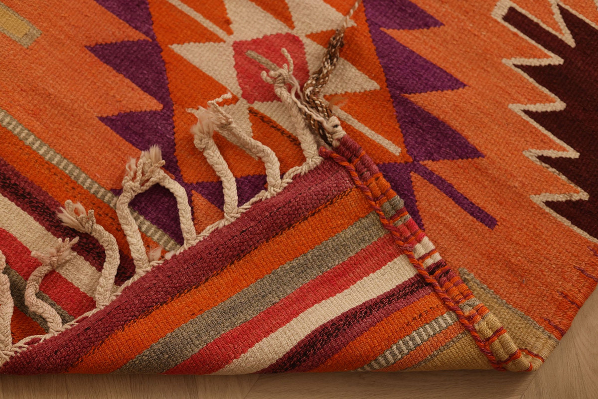 Vintage Southeastern Persian Style Runner Rug 3x12 ft — Orange & Brown Geometric