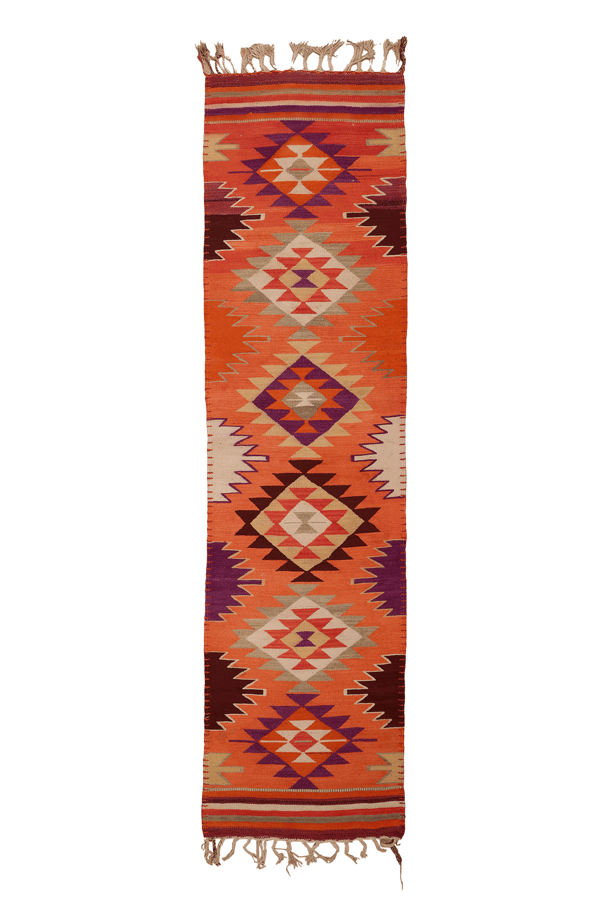 Vintage Southeastern Persian Style Runner Rug 3x12 ft — Orange & Brown Geometric