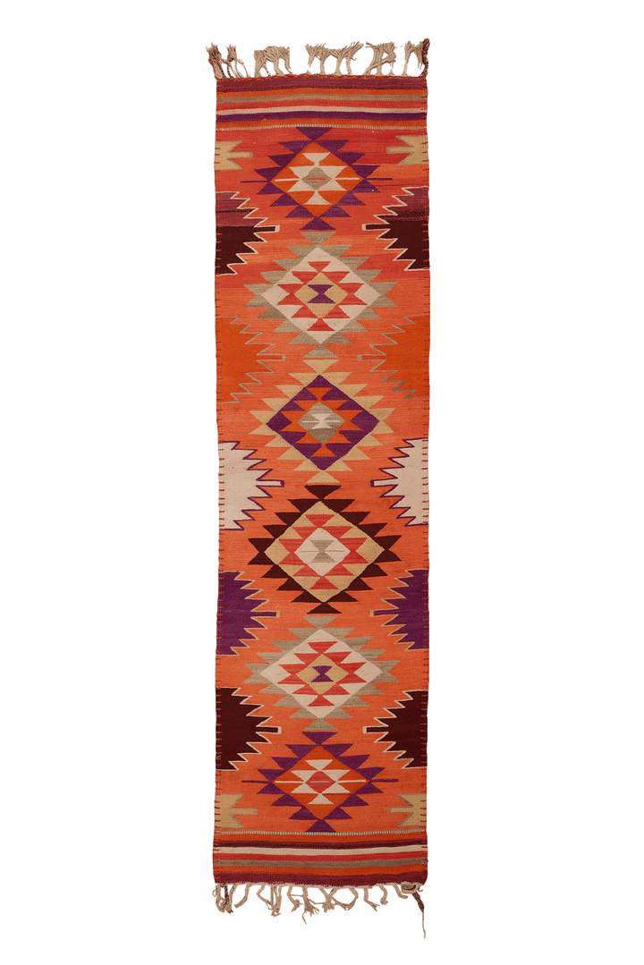 Vintage Southeastern Persian Style Runner Rug 3x12 ft — Orange & Brown Geometric