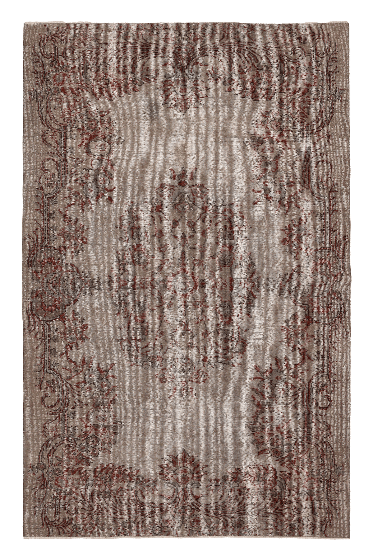 Vintage Isparta Turkish Area Rug 5x8 ft — Beige & Red Floral