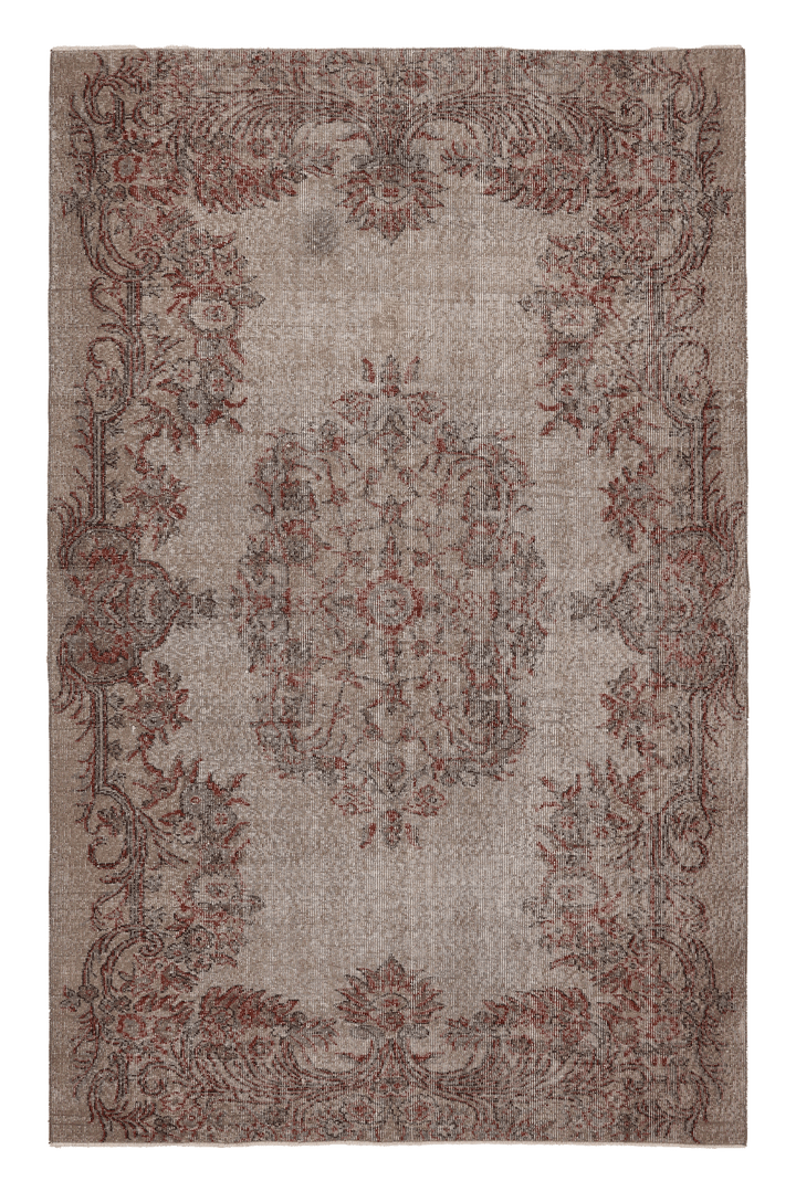 Vintage Isparta Turkish Area Rug 5x8 ft — Beige & Red Floral