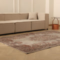 Vintage Isparta Turkish Area Rug 5x8 ft — Beige & Red Floral