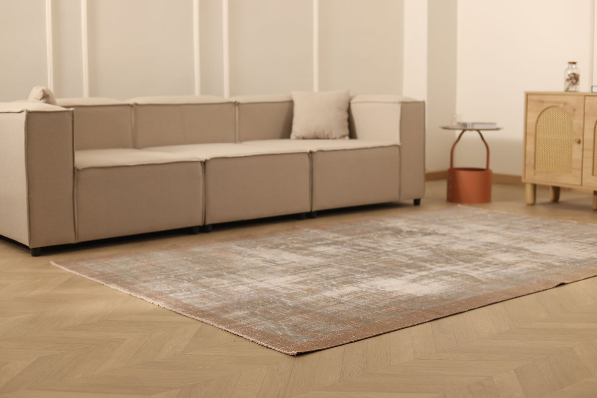 Vintage Manisa Turkish Area Rug 5x9 ft — Brown & Gray Distressed