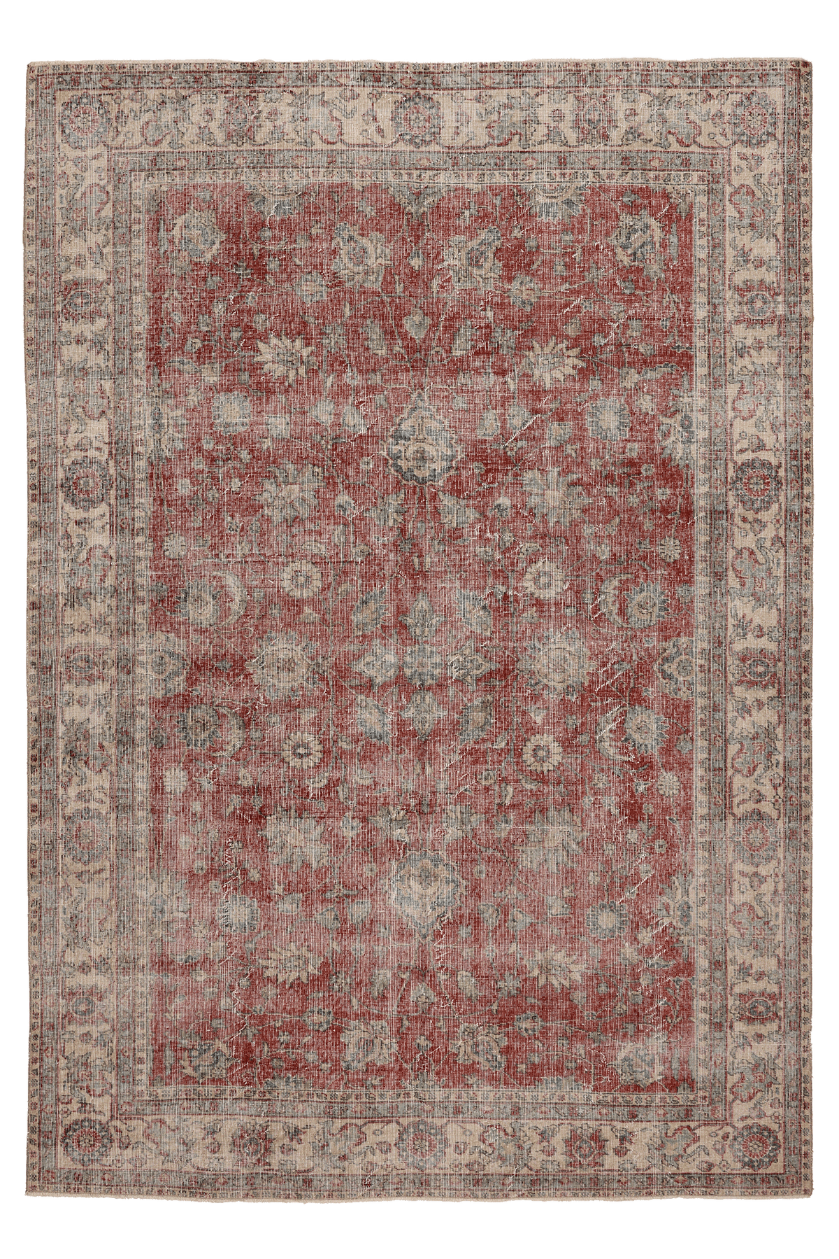 Vintage Isparta Turkish Area Rug 6x9 ft — Red & Beige Floral (No. 60852)