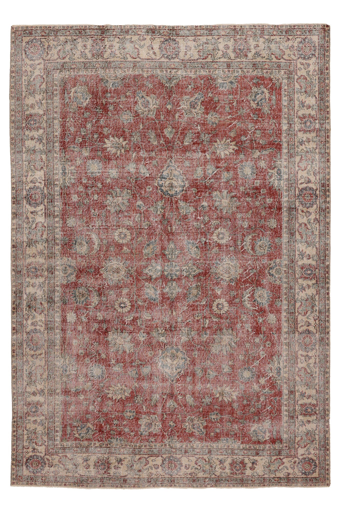 Vintage Isparta Turkish Area Rug 6x9 ft — Red & Beige Floral (No. 60852)