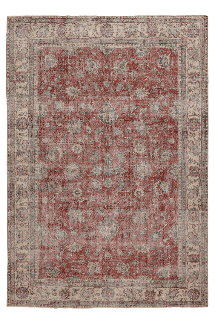 Vintage Isparta Turkish Area Rug 6x9 ft — Red & Beige Floral (No. 60852)