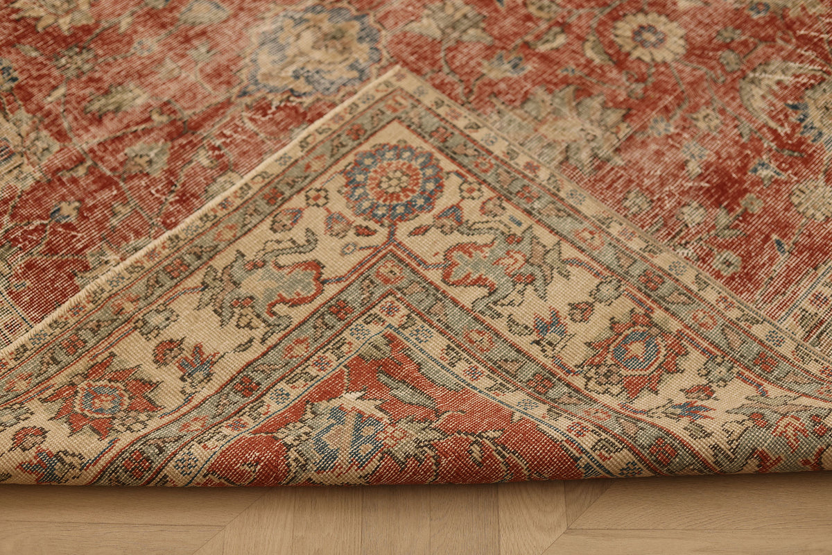 Vintage Isparta Turkish Area Rug 6x9 ft — Red & Beige Floral (No. 60852)