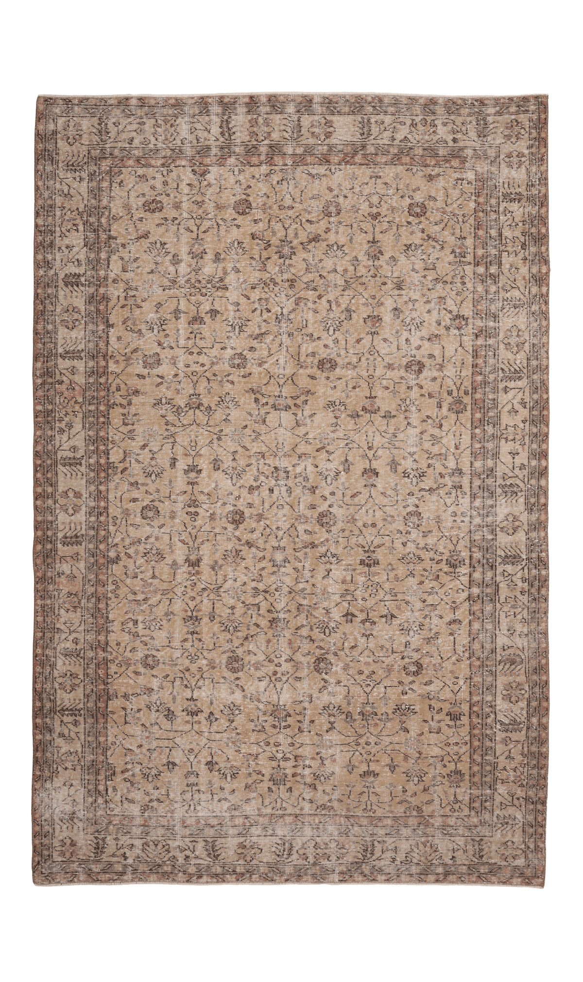 Vintage Isparta Turkish Area Rug 6x10 ft — Beige Floral (No. 60862)