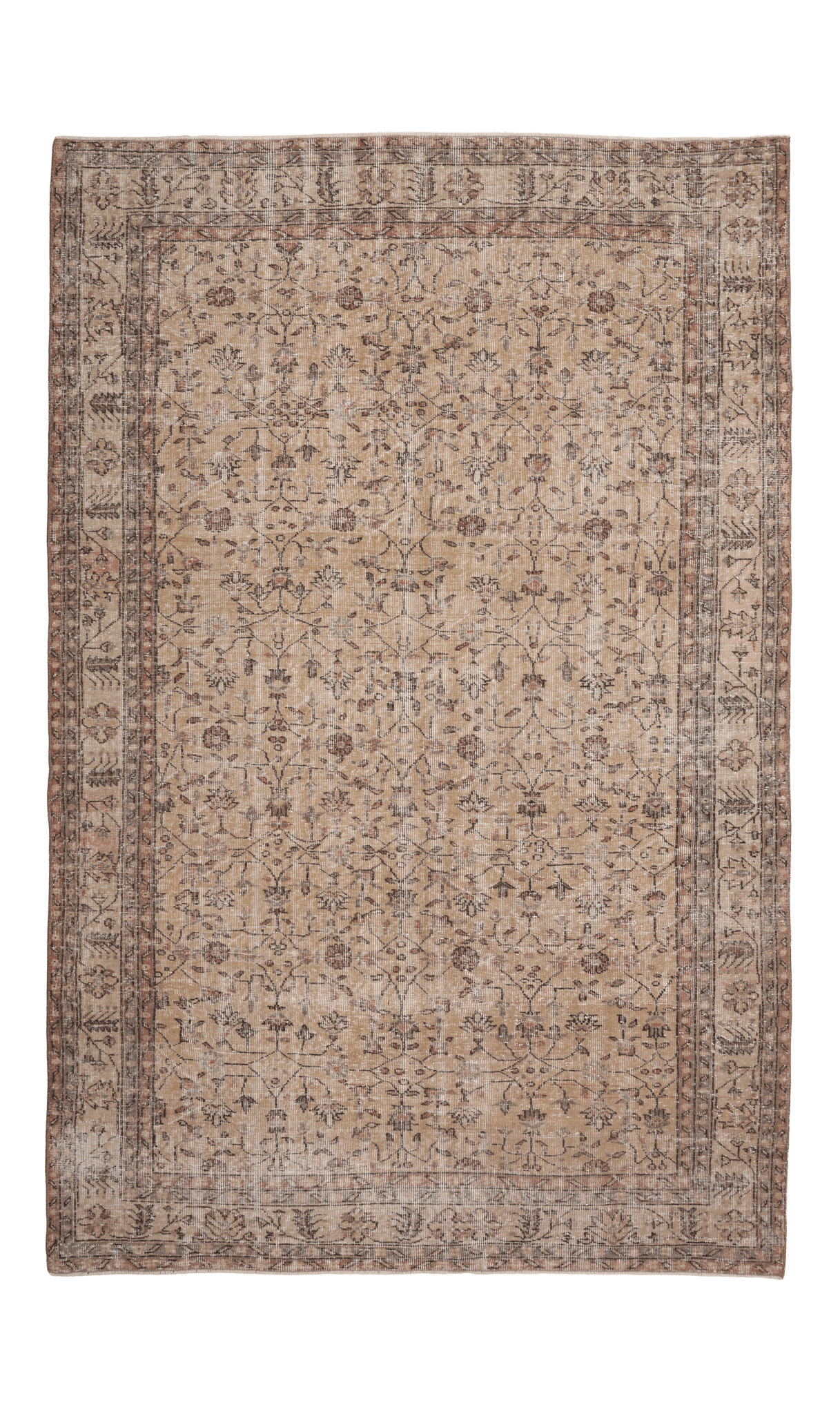 Vintage Isparta Turkish Area Rug 6x10 ft — Beige Floral (No. 60862)