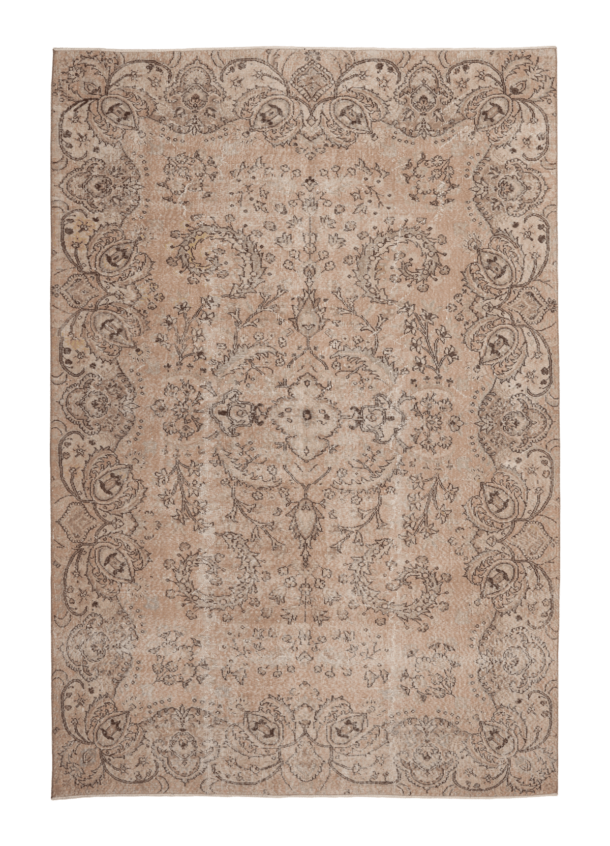 Vintage Isparta Turkish Area Rug 6x10 ft — Beige Floral (No. 60866)