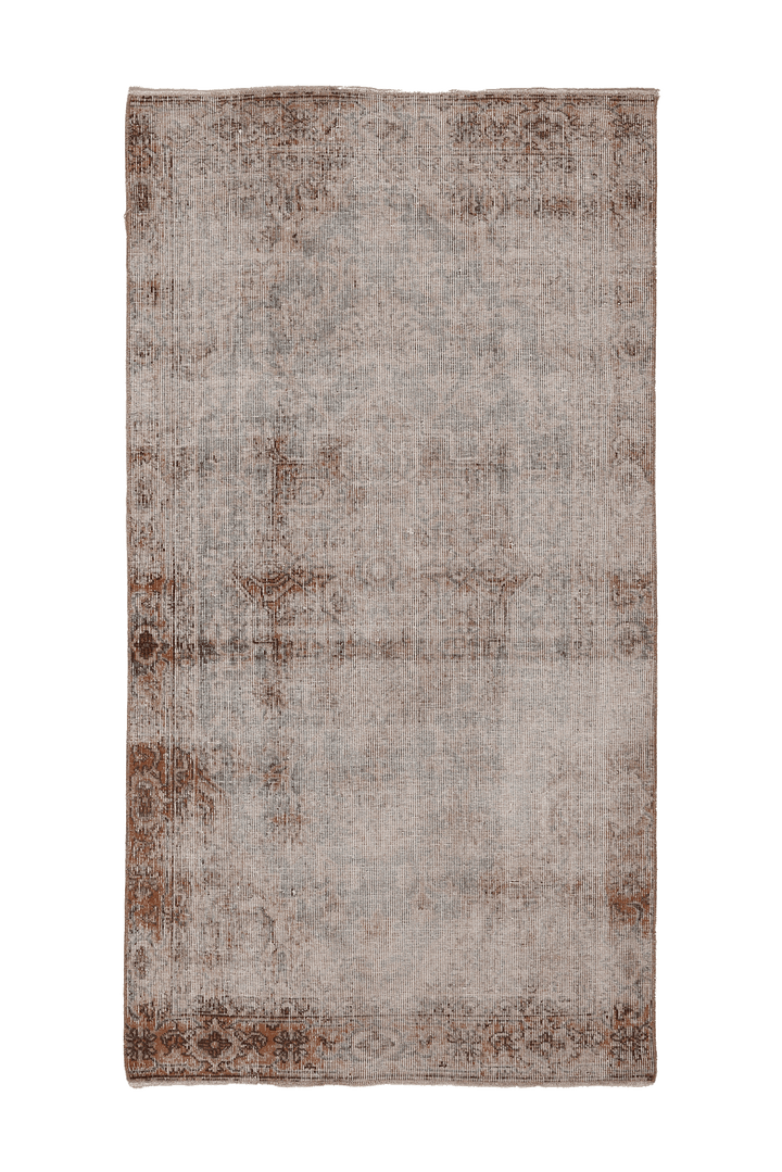 Vintage Isparta Turkish Area Rug 4x7 ft — Beige & Brown Floral