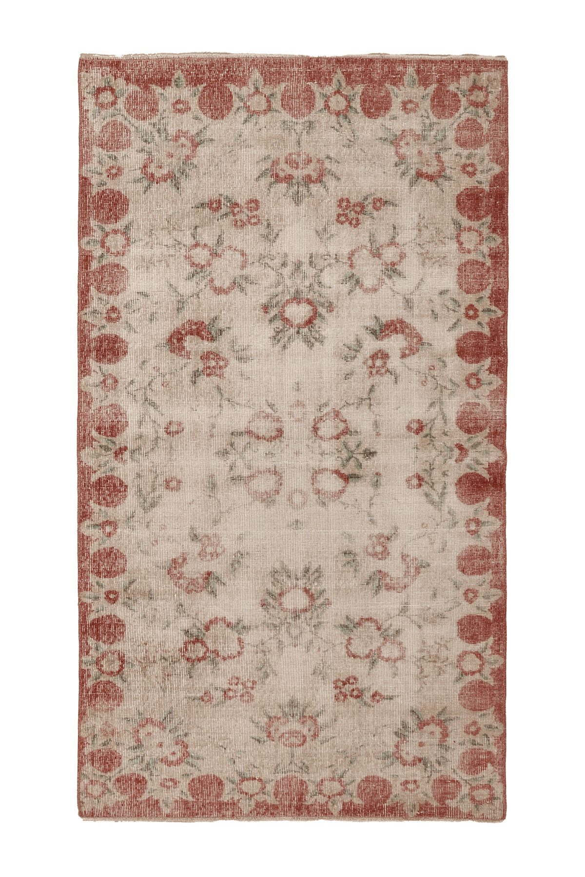 Vintage Isparta Turkish Runner Rug 3x6 ft — Beige & Red Floral