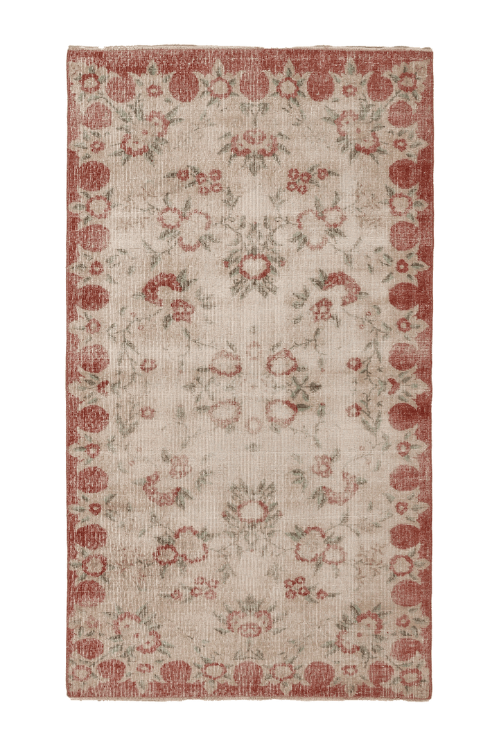 Vintage Isparta Turkish Runner Rug 3x6 ft — Beige & Red Floral