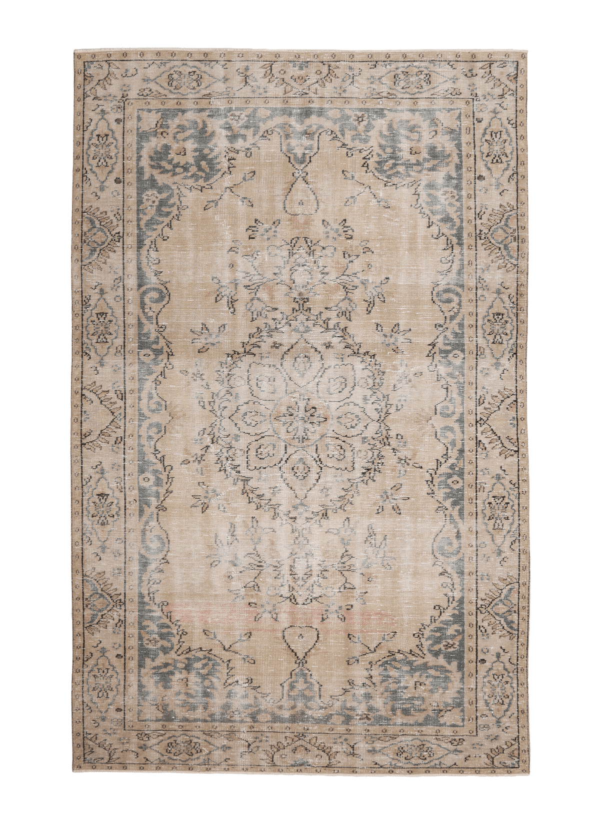 Vintage Manisa Turkish Area Rug 5x9 ft — Beige Floral (No. 60871)