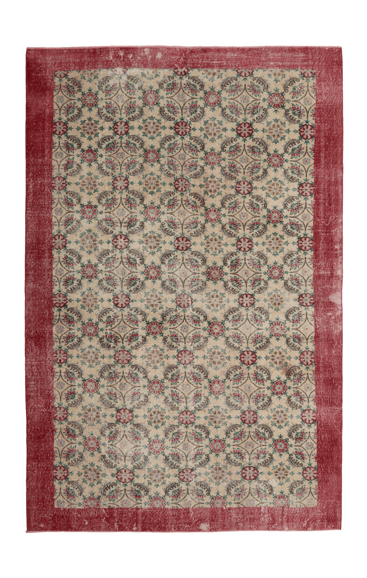 Vintage Isparta Turkish Area Rug 6x10 ft — Beige & Red Floral (No. 60873)