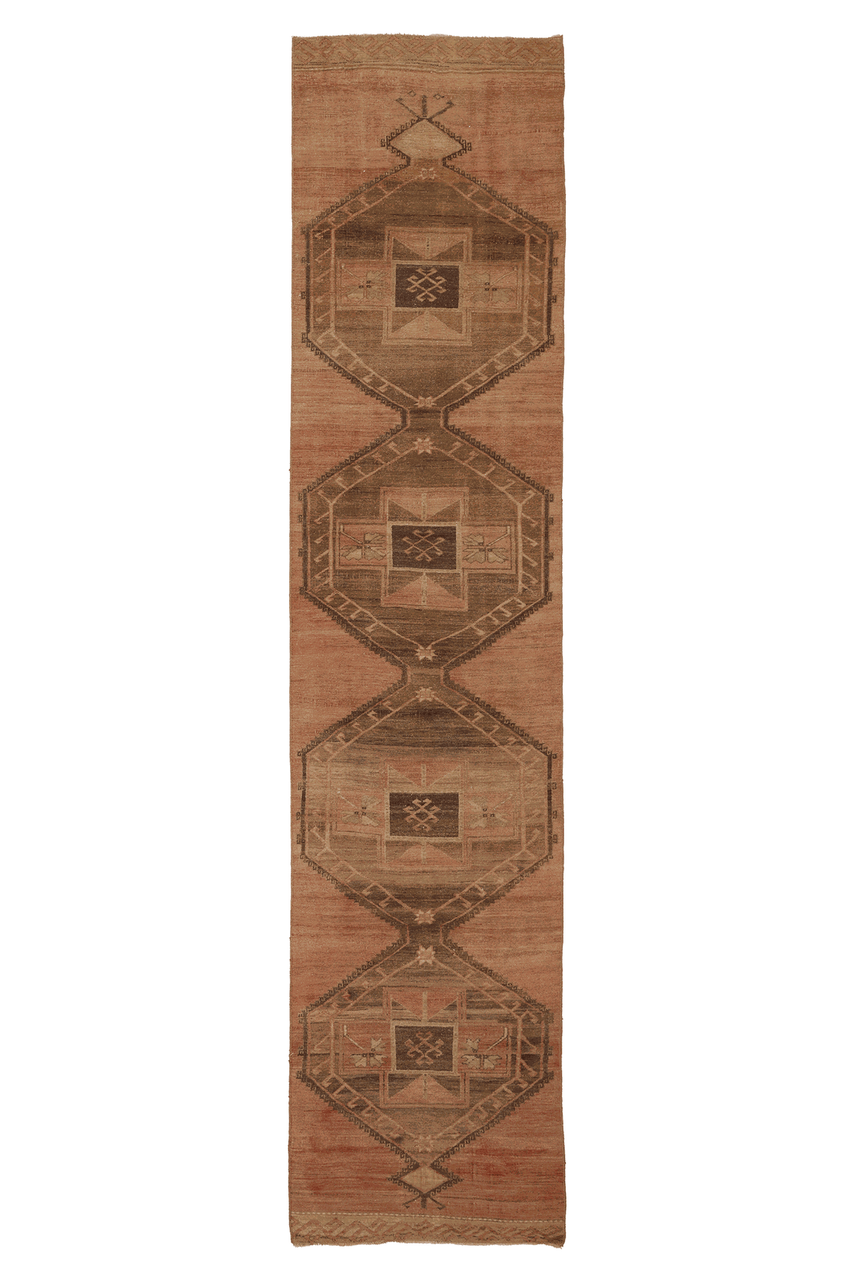 Vintage Malatya Turkish Runner Rug 3x13 ft — Orange & Brown Geometric