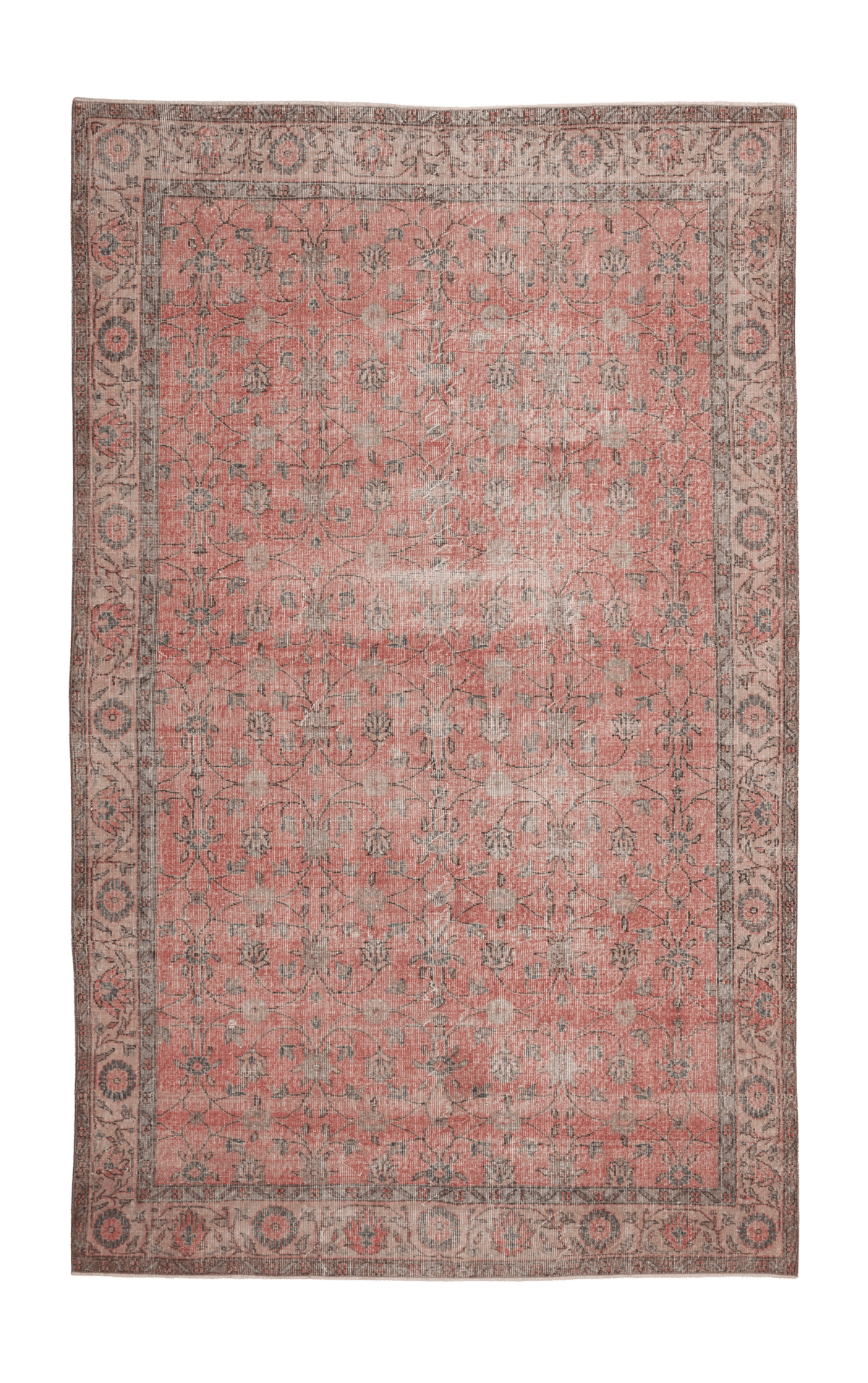 Vintage Isparta Turkish Area Rug 6x10 ft — Red & Pink Floral