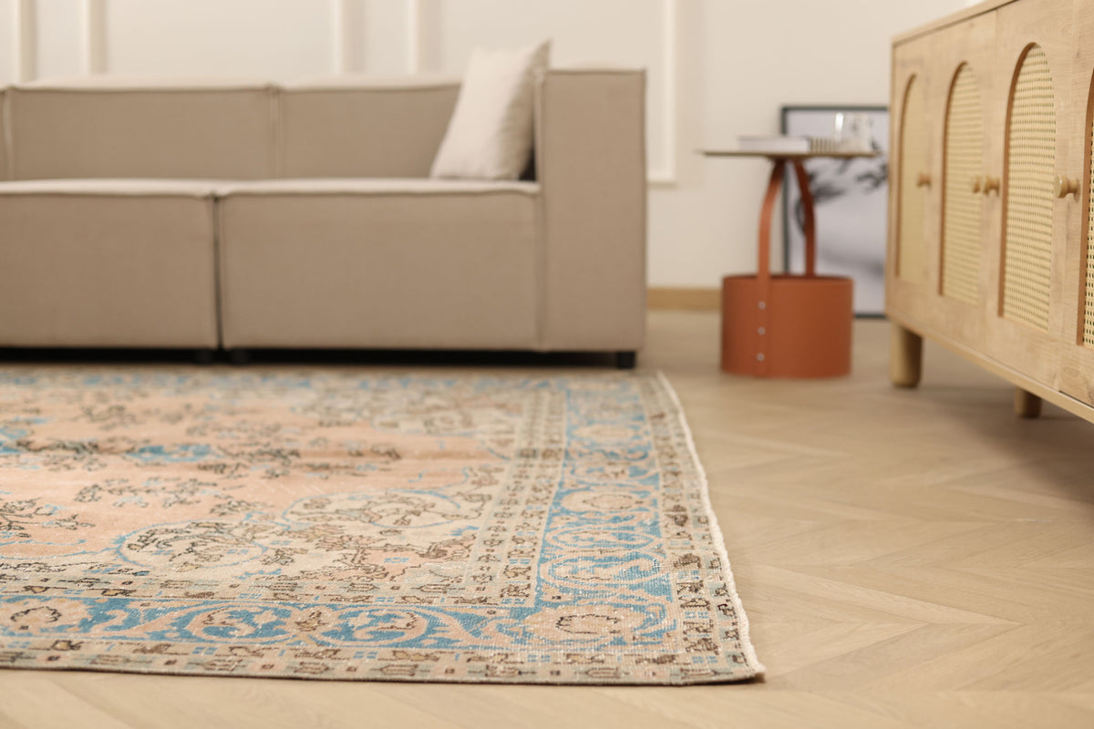 Vintage Isparta Turkish Area Rug 7x10 ft — Orange & Beige Floral