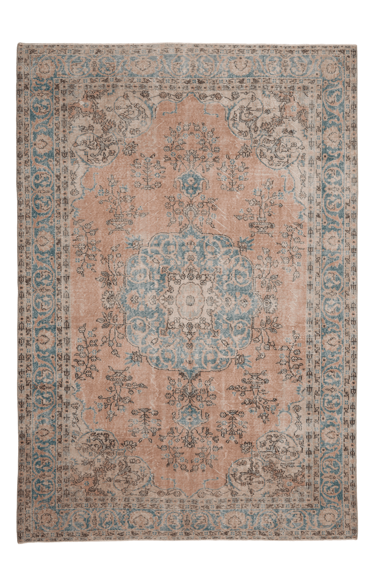 Vintage Isparta Turkish Area Rug 7x10 ft — Orange & Beige Floral