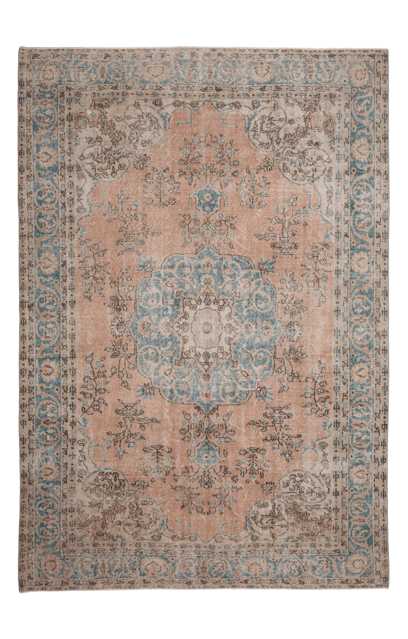 Vintage Isparta Turkish Area Rug 7x10 ft — Orange & Beige Floral