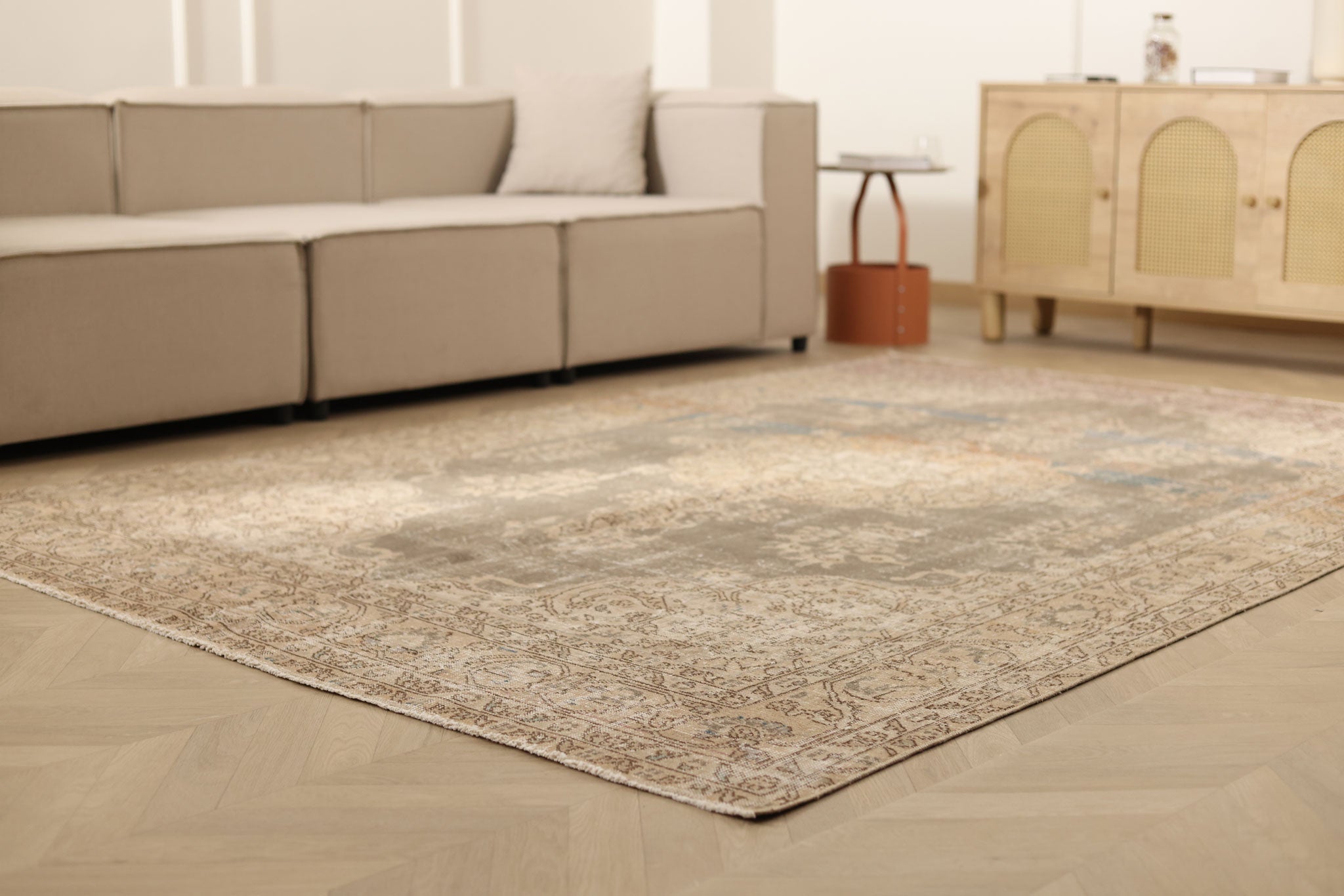 Vintage Isparta Turkish Area Rug 6x9 ft — Brown & Beige Floral (No. 60879)