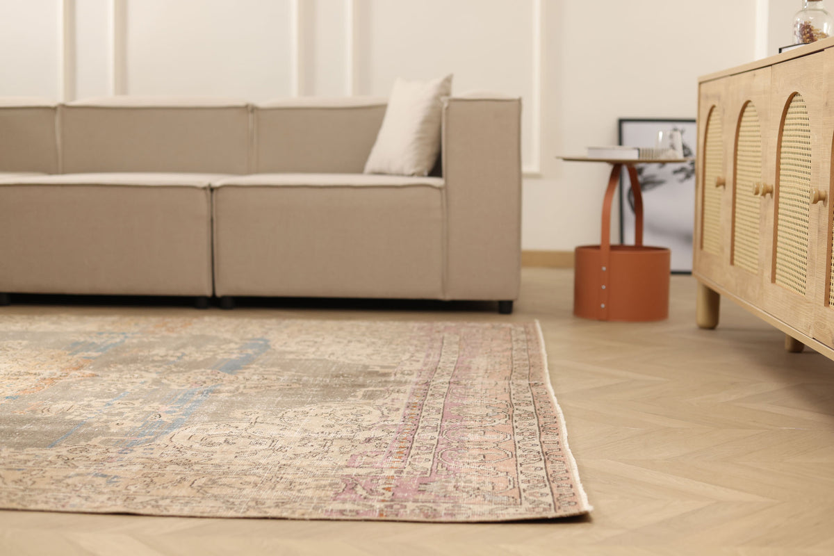 Vintage Isparta Turkish Area Rug 6x9 ft — Brown & Beige Floral (No. 60879)