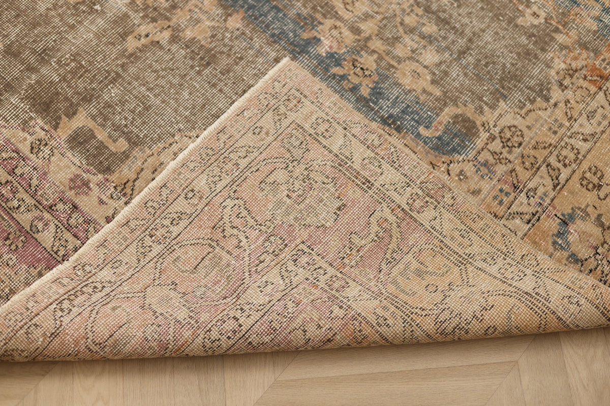 Vintage Isparta Turkish Area Rug 6x9 ft — Brown & Beige Floral (No. 60879)
