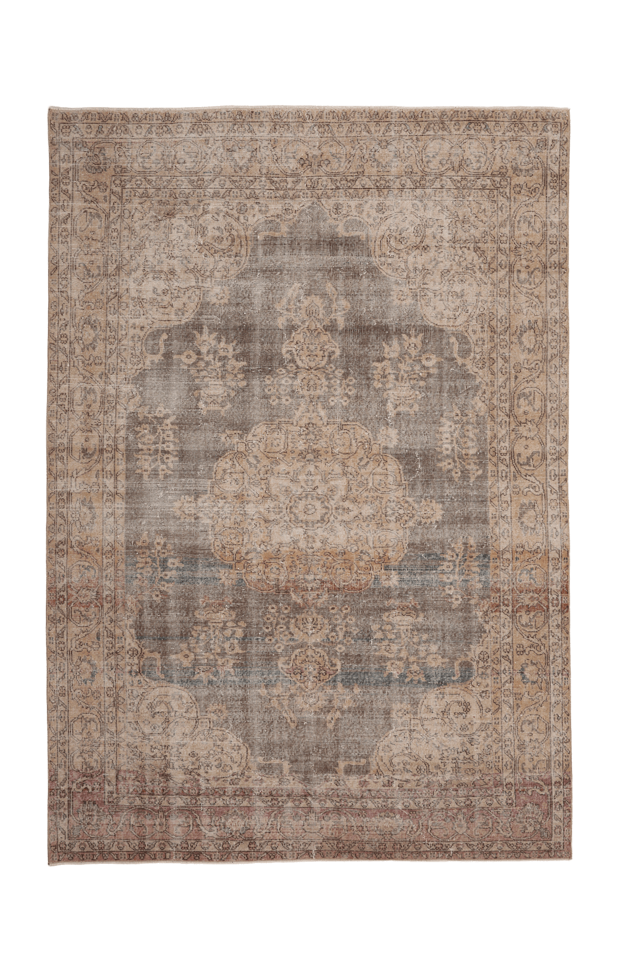 Vintage Isparta Turkish Area Rug 6x9 ft — Brown & Beige Floral (No. 60879)